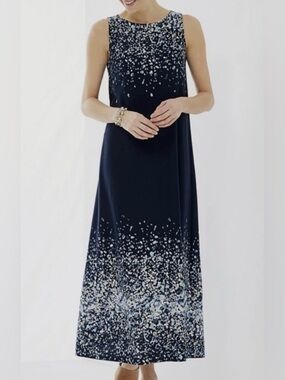PureJill Cotton Modal Maxi Confetti Navy Tank Top Relaxed Fit Crewneck Dress
